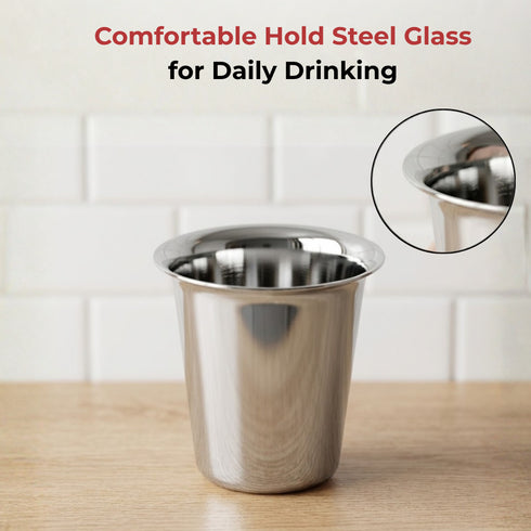 Vinod Stainless Steel Rampatra Glass Set of 6 240 ml with Highest Grade Steel Tough and Strong Build Dishwasher Safe Rust Free
