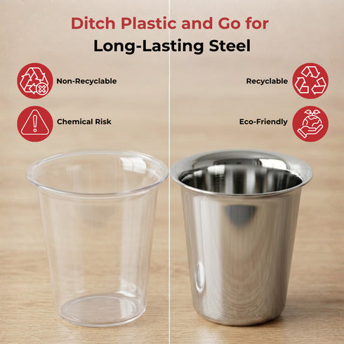 Vinod Stainless Steel Rampatra Glass Set of 6 280 ml with Highest Grade Steel Rust Free Easy to Clean and Durable Dishwasher Safe