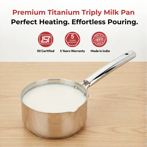 Vinod Doniv Titanium Triply Stainless Steel Milk Pan 14 cms Capacity 1.00 Liter