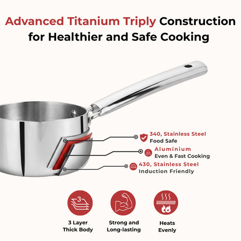 Vinod Doniv Titanium Triply Stainless Steel Milk Pan 14 cms Capacity 1.00 Liter