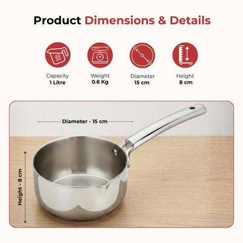 Vinod Doniv Titanium Triply Stainless Steel Milk Pan 14 cms Capacity 1.00 Liter