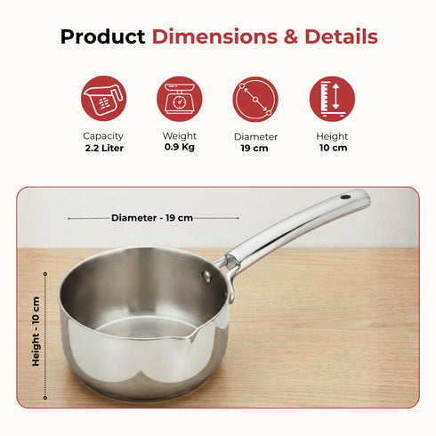 Vinod Doniv Titanium Triply Stainless Steel Milk Pan 18 cms Capacity 2.20 Liter
