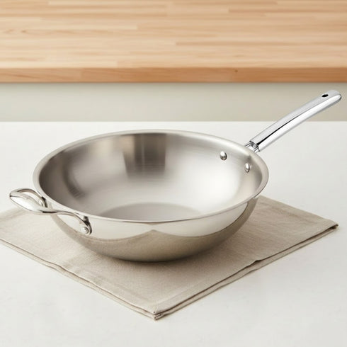 Vinod Doniv Titanium Triply Stainless Steel Wok with Side Handle 28 cms Capacity 4.00 Liter