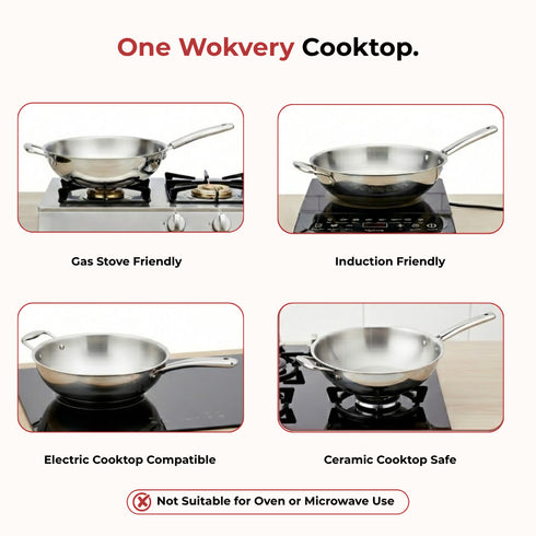 Vinod Doniv Titanium Triply Stainless Steel Wok with Side Handle 28 cms Capacity 4.00 Liter