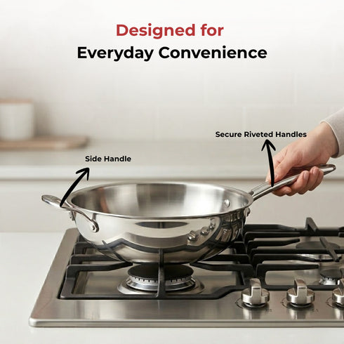 Vinod Doniv Titanium Triply Stainless Steel Wok with Side Handle 28 cms Capacity 4.00 Liter