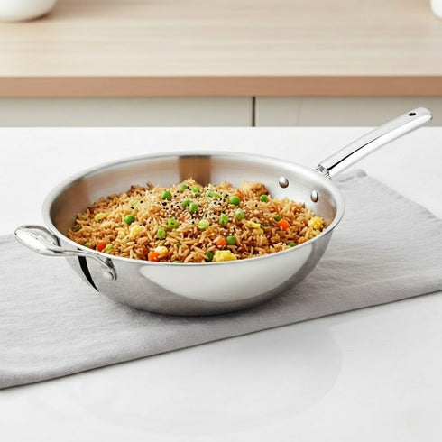 Vinod Doniv Titanium Triply Stainless Steel Wok with Side Handle 28 cms Capacity 4.00 Liter