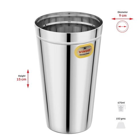Vinod Stainless Steel Jumbo Lassi Glass Set of 2 650 ml with Food Grade Stainless Steel Mirror Finish Rust Free Dishwasher Safe