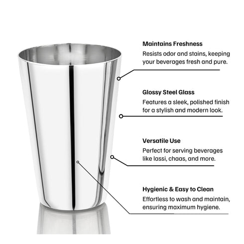 Vinod Stainless Steel Plain Glass Set of 6 350 ml Highest Grade Steel Rust Free Long Lasting and Durable Easy to Clean Dishwasher Safe