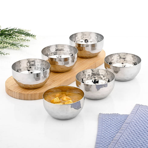 Vinod Stainless Steel Royal Hammered Bowl Set of 6 Piece 325 ml Capacity High Grade Steel Dishwasher Safe Rust Free No 6