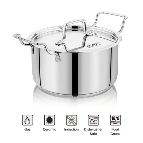 Vinod Doniv Majestic Stainless Steel Sandwich Bottom Sauce Pot With Lid 22 cm 4.5 ltr Induction Friendly