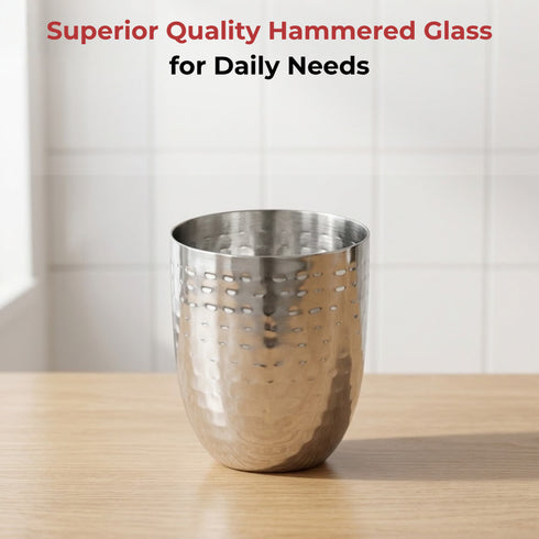 Vinod Stainless Steel Premium Hammered Glass Set of 6 300 ml with High Grade Stainless Steel Long Lasting and Durable Rust Free