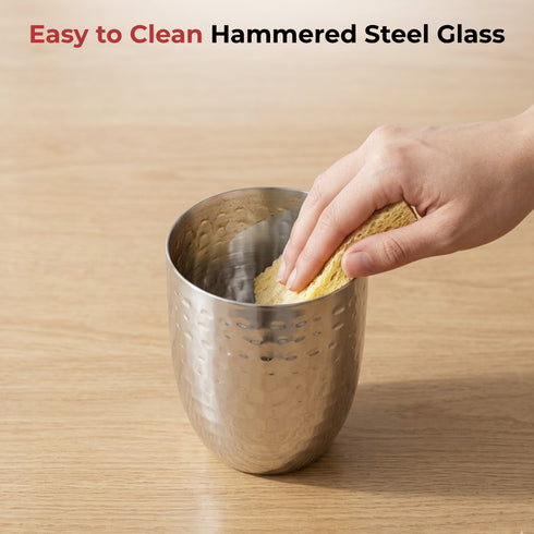 Vinod Stainless Steel Premium Hammered Glass Set of 6 300 ml with High Grade Stainless Steel Long Lasting and Durable Rust Free