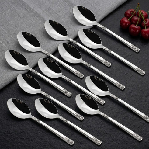 Vinod Moscow Stainless Steel Dessert Spoon Set of 12 Piece Heavy Gauge Steel Mirror Finish Rust Free Tough and Strong Dishwasher safe