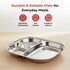 Vinod Stainless Steel 3 Compartment Plate with Round Edges Pav Bhaji Plates Idli Sambhar Breakfast Plate Lunch Dinner Plate Pack of 2
