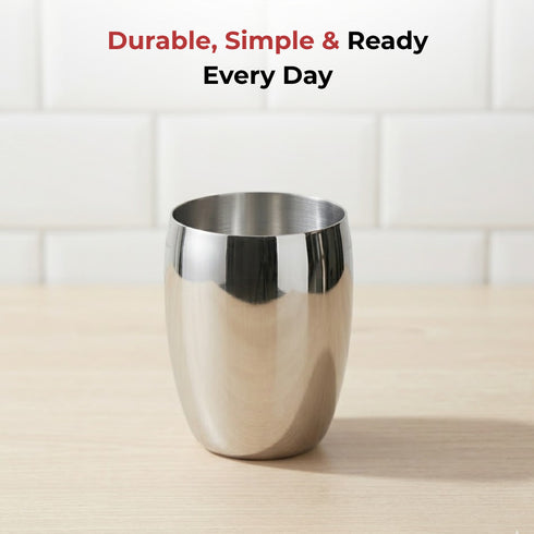 Vinod Stainless Steel Mango Glass Set of 6 300 ml with Highest Grade Steel Mirror Finish Rust Free Strong and Tough Dishwasher Safe