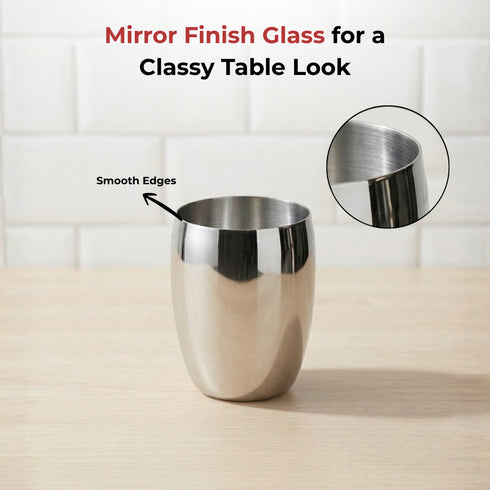 Vinod Stainless Steel Mango Glass Set of 6 300 ml with Highest Grade Steel Mirror Finish Rust Free Strong and Tough Dishwasher Safe
