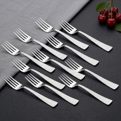 Vinod Stainless Steel Aero Hammered Baby Fork Table Fork Set of 12 Heavy Gauge Stainless Steel Rust Free Mirror Finish Durable and Dishwasher Safe