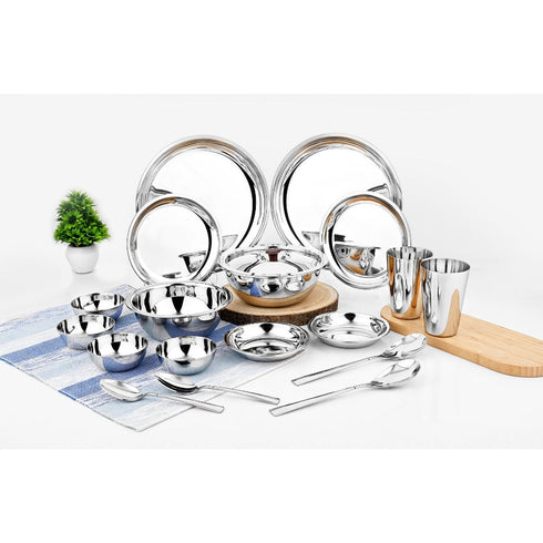 Vinod 18 Pieces Stainless Steel Dinner Set with Mirror finish Heavy Gauge steel Rust free Durable Dishwasher safe and ISI Certified