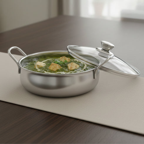 Vinod Stainless Steel Elite Bowl with Glass Lid and Side Handles 900 ml Highest grade Stainless Steel Mirror Finish Dishwasher Safe
