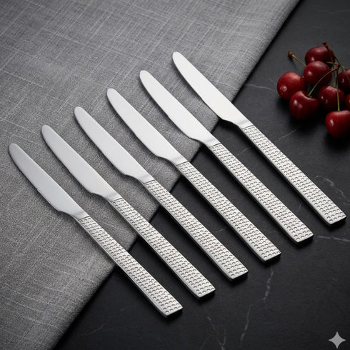 Vinod Aero Hammered Dessert Knife Set of 6 Heavy Gauge Stainless Steel Rust Free Mirror Finish Durable and Dishwasher Safe