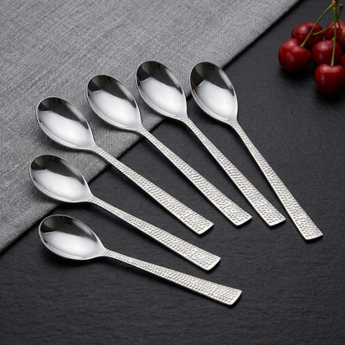 Vinod Stainless Steel Aero Hammered Dessert Spoon Dinner Spoon Set of 12 Heavy Gauge Stainless Steel Mirror Finish Rust Free Durable and Dishwasher Safe
