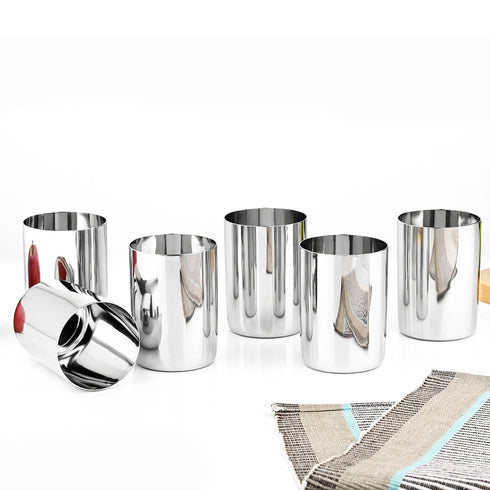 Vinod Stainless Steel Amrapali Glass Set of 6 with High Grade Stainless Steel Mirror Finish Tough and Strong Dishwasher Safe 7 Inch