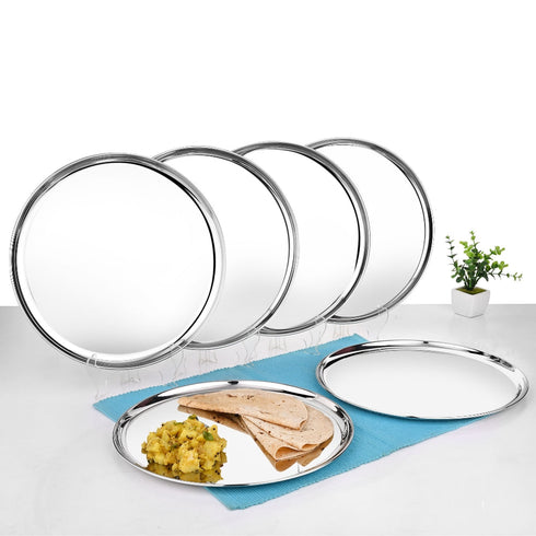 Vinod Stainless Steel Bangla Bogi Plate Lunch Plate Dinner Plate Set of 6 29 cm High Grade Stainless Steel Mirror Finish Rust Free