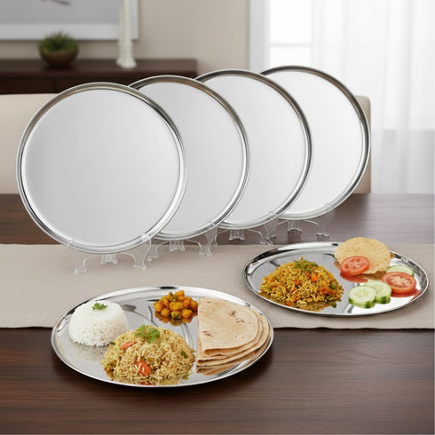 Vinod Stainless Steel Bangla Bogi Plate Lunch Plate Dinner Plate Set of 6 29 cm High Grade Stainless Steel Mirror Finish Rust Free