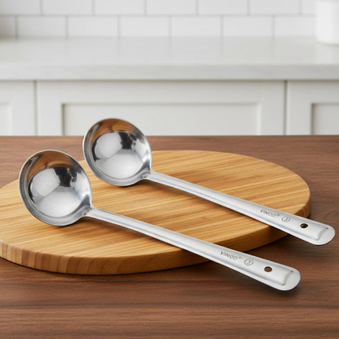 Vinod Stainless Steel Basting Serving Ladle Serving Spoon Karchi Set of 2 34 cm Highest Grade Stainless Steel Rust Free Dishwasher Safe No 6