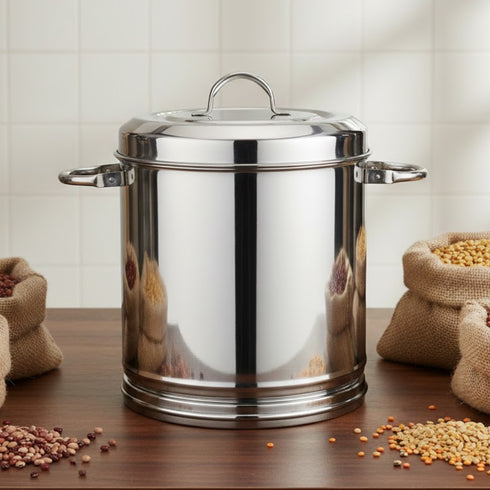 Vinod Stainless Steel Heavy Gauge Ration Dabba with Lid and Side Handle 17 Litre No 14 Highest Grade Steel Mirror Finish and Rust Free