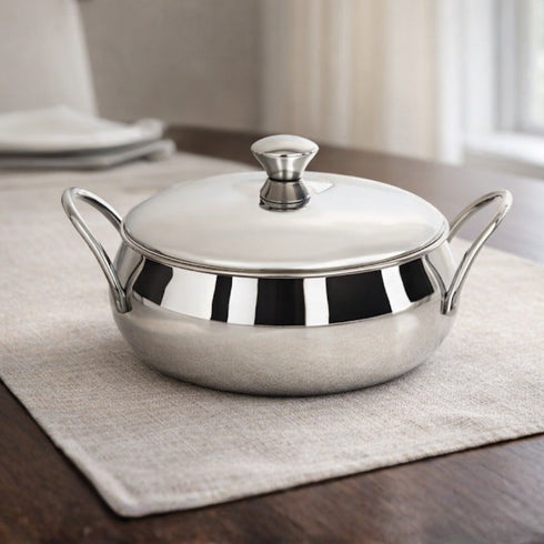 Vinod Stainless Steel Indigo Bowl with Lid and Side Handles 1100 ml Mirror Finish Strong and Sturdy Build Easy to Clean Dishwasher Safe