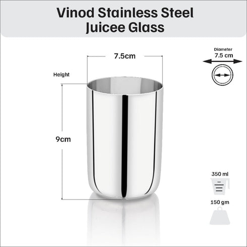 Vinod Stainless Steel Juicee Glass Set of 6 350 ml Highest Grade Steel Tough and Strong Dishwasher Safe Rust Free Long Lasting