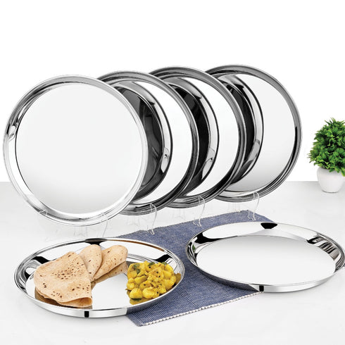 Vinod Stainless Steel Kanchan Bogi Plate Set of 6 28 cm Lunch and Dinner Plate High Grade Stainless Steel Rust Free Mirror Finish