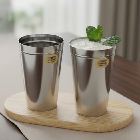 Vinod Stainless Steel Jumbo Lassi Glass Set of 2 650 ml with Food Grade Stainless Steel Mirror Finish Rust Free Dishwasher Safe