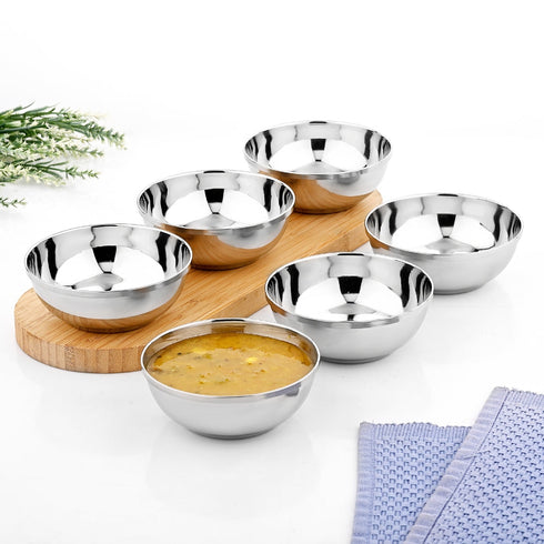Vinod Stainless Steel Maharaja Bowl Set of 6 Pieces 150 ml Highest Grade Steel Tough and Strong Build Easy to Clean