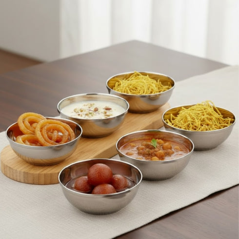 Vinod Stainless Steel Maharaja Bowl Set of 12 Pieces 150 ml Highest Grade Steel Durable and Strong Dishwasher Safe and Rust Free