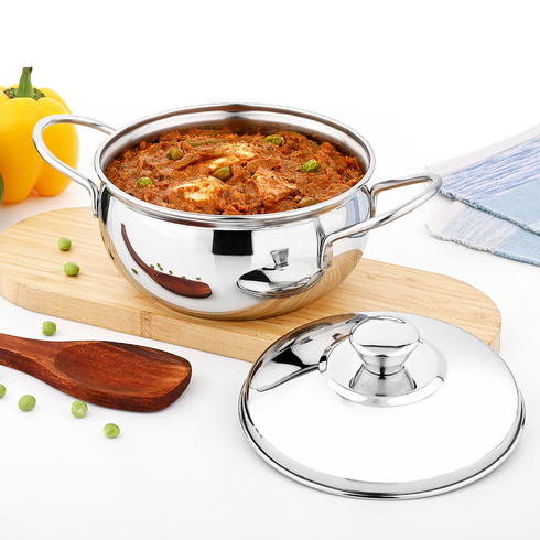 Vinod Stainless Steel Milano Plain Serving Casserole with Steel Lid and Side Handles 2000 ml Highest grade Stainless Steel Mirror Finish Rust Free