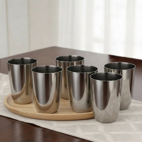 Vinod Stainless Steel Passion Glass Set of 6 300 ml with Highest Grade Steel Mirror Finish Long Lasting and Durable Dishwasher Safe