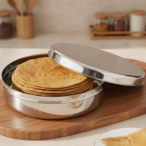 Vinod Stainless Steel Papad Dabba with Mirror Finish Tough and Strong Build Rust Free Easy to Clean and Dishwasher Safe 9.5 Inch No 14
