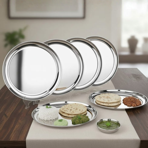 Vinod Stainless Steel Rajbhog Plate Set of 6 28.5 cm Lunch and Dinner Plate Highest Quality Stainless Steel Mirror Finish Rust Free