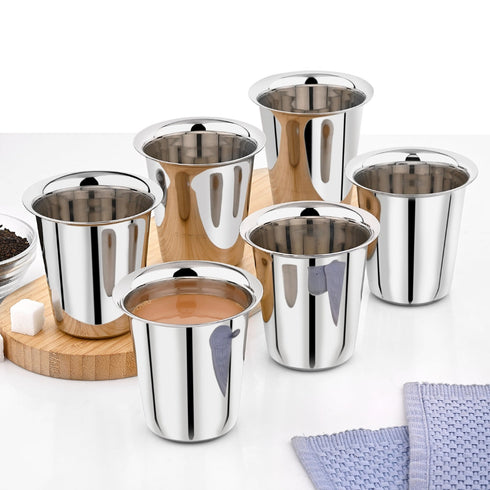 Vinod Stainless Steel Rampatra Glass Set of 6 200 ml Highest Grade Steel Rust Free Easy to Clean Long Lasting Durability and Dishwasher Safe