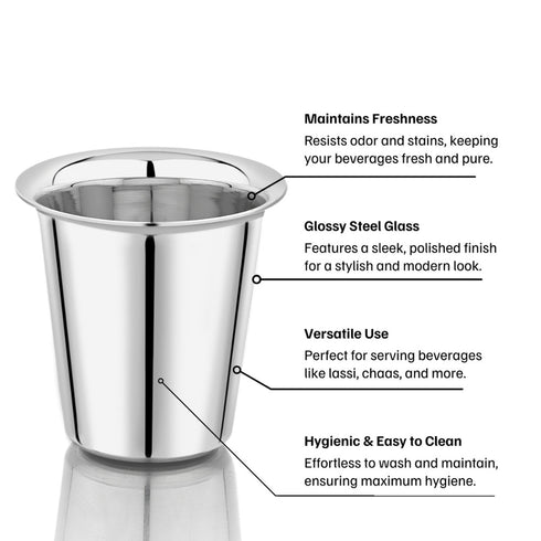 Vinod Stainless Steel Rampatra Glass Set of 6 160 ml Highest Grade Steel Rust Free Long Lasting and Durable Dishwasher Safe