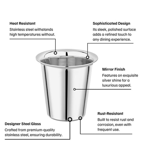 Vinod Stainless Steel Rampatra Glass Set of 6 160 ml Highest Grade Steel Rust Free Long Lasting and Durable Dishwasher Safe