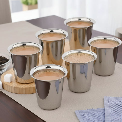 Vinod Stainless Steel Rampatra Glass Set of 6 200 ml Highest Grade Steel Rust Free Easy to Clean Long Lasting Durability and Dishwasher Safe