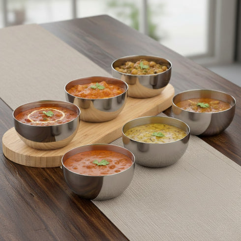 Vinod Stainless Steel Two Tone Bowl Set of 6 Pieces 200 ml Highest Grade Steel Tough and Strong Rust Free and Dishwasher Safe