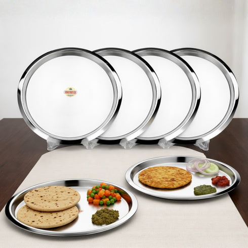 Vinod Stainless Steel Two Tone Plate Set of 6 29.5 cm Lunch Plate Dinner Plate High Grade Stainless Steel Mirror Finish Rust Free