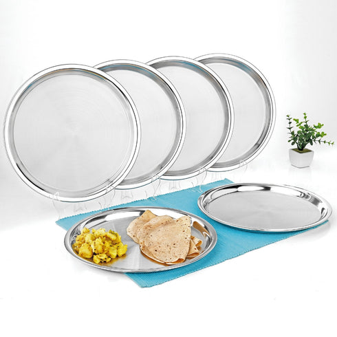 Vinod Stainless Steel Two Tone German Bogi Plate Set of 6 28.5 cm Lunch Plate Dinner Plate High Grade Stainless Steel Mirror Finish
