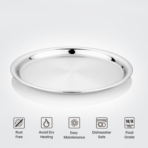 Vinod Stainless Steel Two Tone German Bogi Plate Set of 6 31 cm Lunch Plate Dinner Plate Highest Stainless Steel Mirror Finish