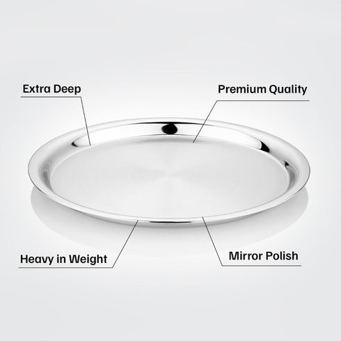 Vinod Stainless Steel Two Tone German Bogi Plate Set of 6 31 cm Lunch Plate Dinner Plate Highest Stainless Steel Mirror Finish