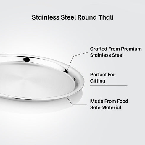 Vinod Stainless Steel Two Tone German Bogi Plate Set of 6 31 cm Lunch Plate Dinner Plate Highest Stainless Steel Mirror Finish